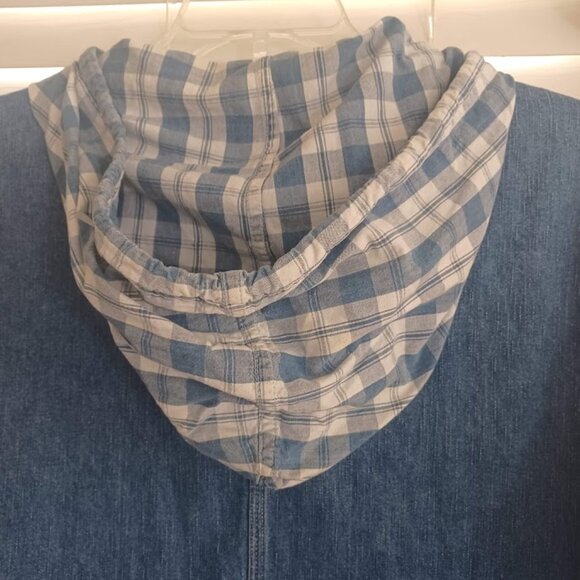 Vintage Limited Jeans Denim Hooded Jacket L Made Hong Kong Patchwork Y2K 90's - Picture 9 of 9